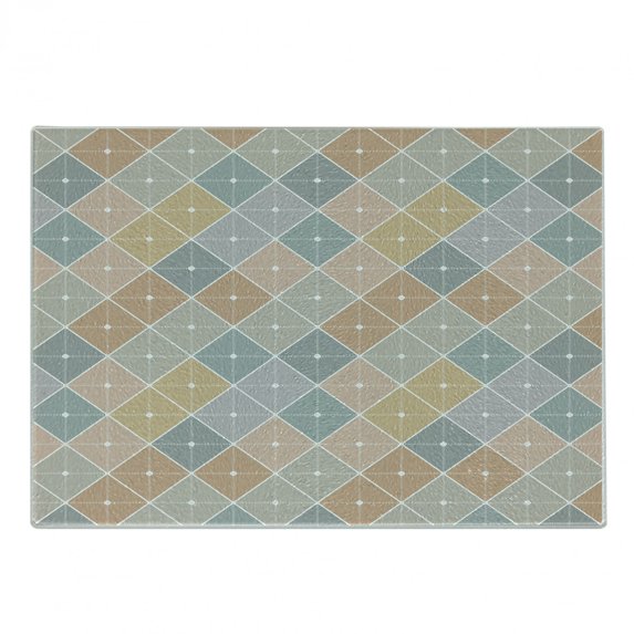 Abstract Cutting Board, Modern and Soft Toned Geometrical Tiles with Rhombus Forms Illustration, Decorative Tempered Glass Cutting and Serving Board, Small Size, Multicolor, by Ambesonne