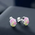 thumbnail image 3 of Gem Stone King 925 Sterling Silver Pink Opal 6-Prongs Stud Earrings for Women Men (2.10 Cttw, Gemstone October Birthstone, Oval Cabochon 8X6MM), 3 of 4