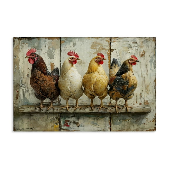 Stupell Industries Chickens In A Row Animals Painting Wrapped Canvas Art Print Wall Art, 24 x 16