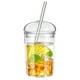 thumbnail image 2 of GOOHOCHY Vaso de vidrio transparente con pajita: Vaso de 450 ml con tapa y pajita para bebidas, jugos y refrescos. Ideal para el hogar, la oficina y el bar., 2 of 8