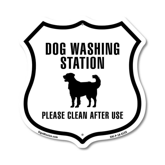 Dog Washing Station Please Clean After Use 12 inch X 12 inch Shield-Shaped Rust-Free Aluminum Metal Sign Weather Resistant Made in the USA
