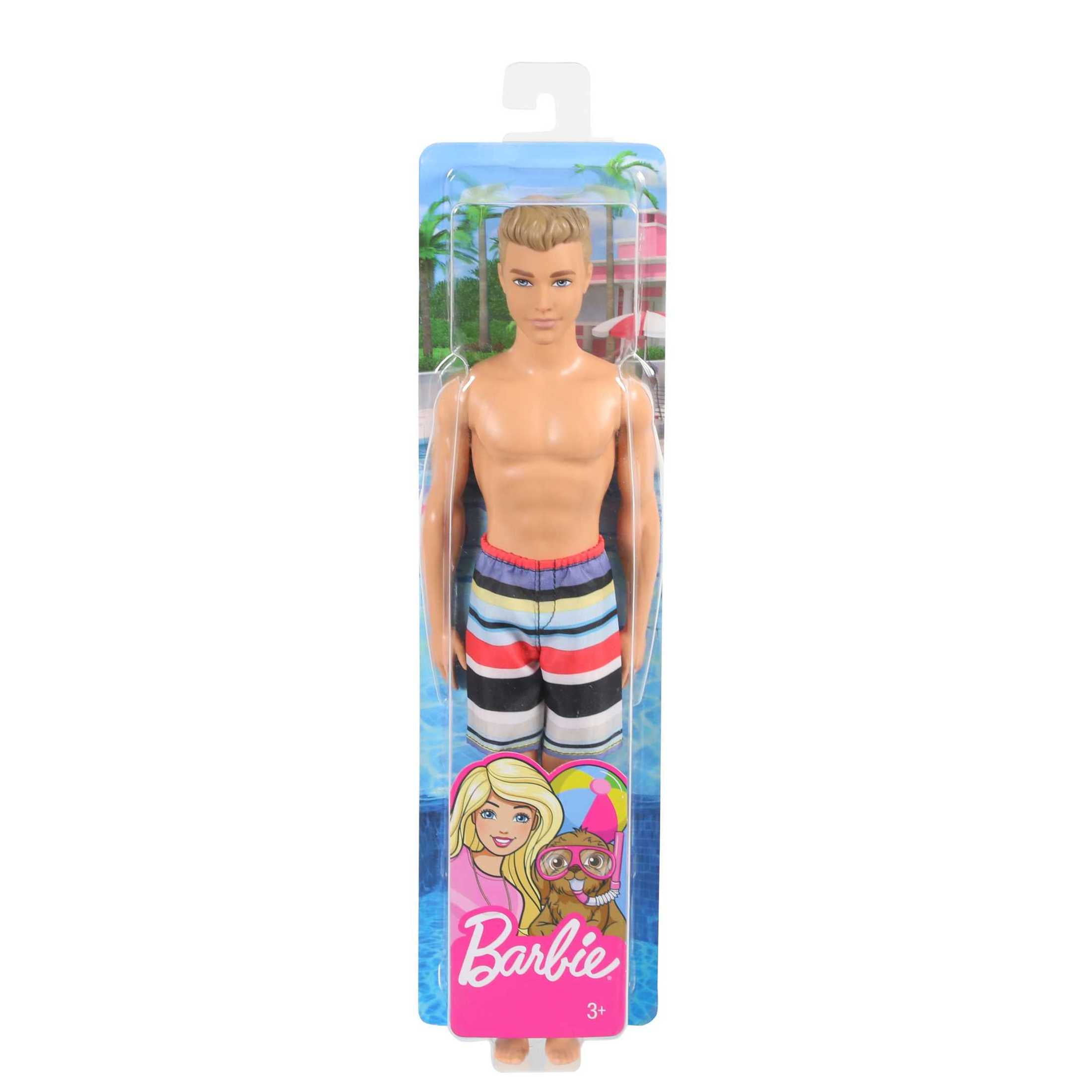 Barbie The Movie - Ken, bambola del film collezione con completo da spiaggia a righe rosa e verde pastello, tavola da surf e sneakers bianche, giocattolo per bambini, 3+ anni, HPJ97