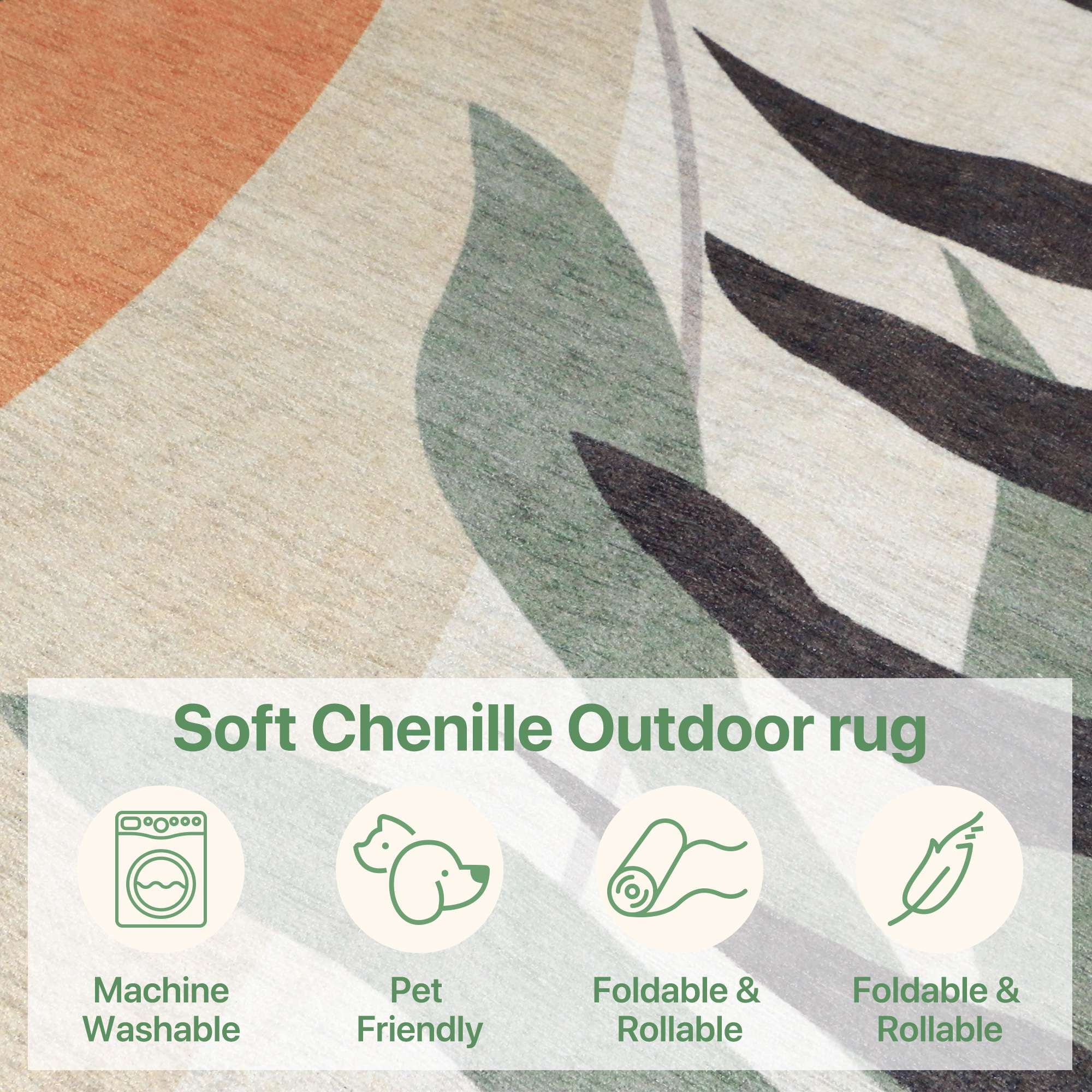 DEORAB Outdoor Rug 5'X8' Chenille Patio Carpet Three-Layer Material Imitation Silicone Spot Molding Camping Outside RV Mat,Beige&Green