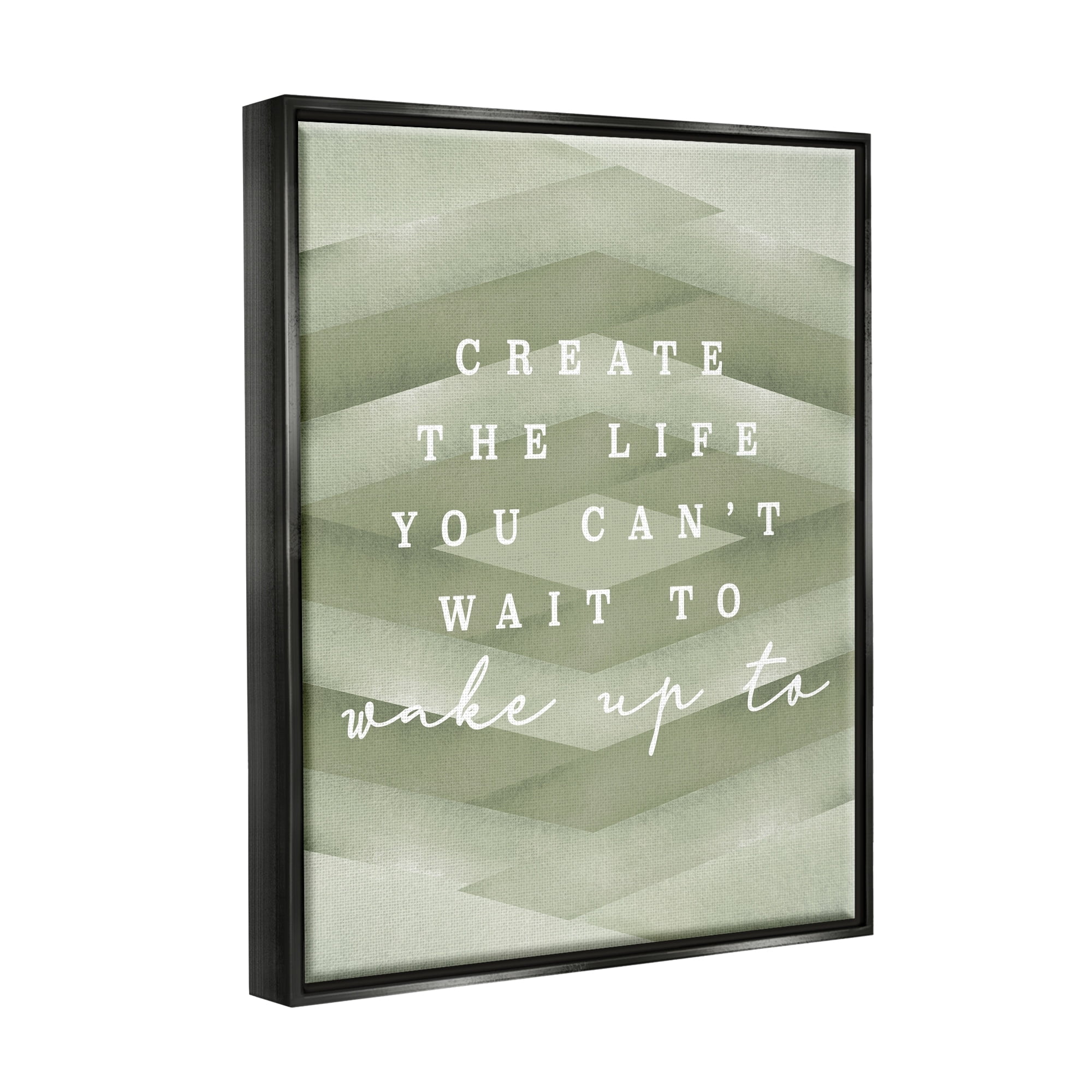 Stupell Industries Create Your Life Motivational Geometric Stripe Pattern Shapes Graphic Art Metallic Gold Floating Framed Canvas Print Wall Art, Design by Daphne Polselli