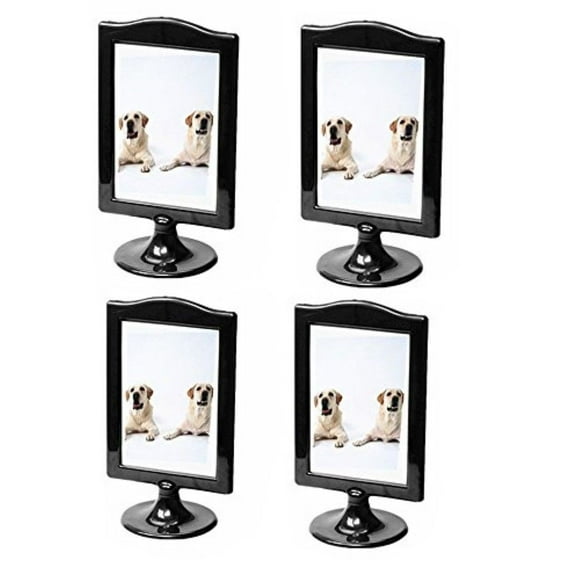Double Sided Standing Picture Frames, Pack of 4 Black 4x6 Inch Pedestal Photo Frame with Inserts and Base, 2 Sided Frame for Vertical Display Postcards,Tickets,Dog Photo Frame,Family Photo Frame