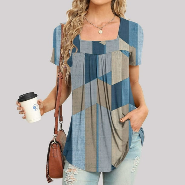 Pisexur Womens Plus Size Boho Tops Short Sleeve Summer Tops for