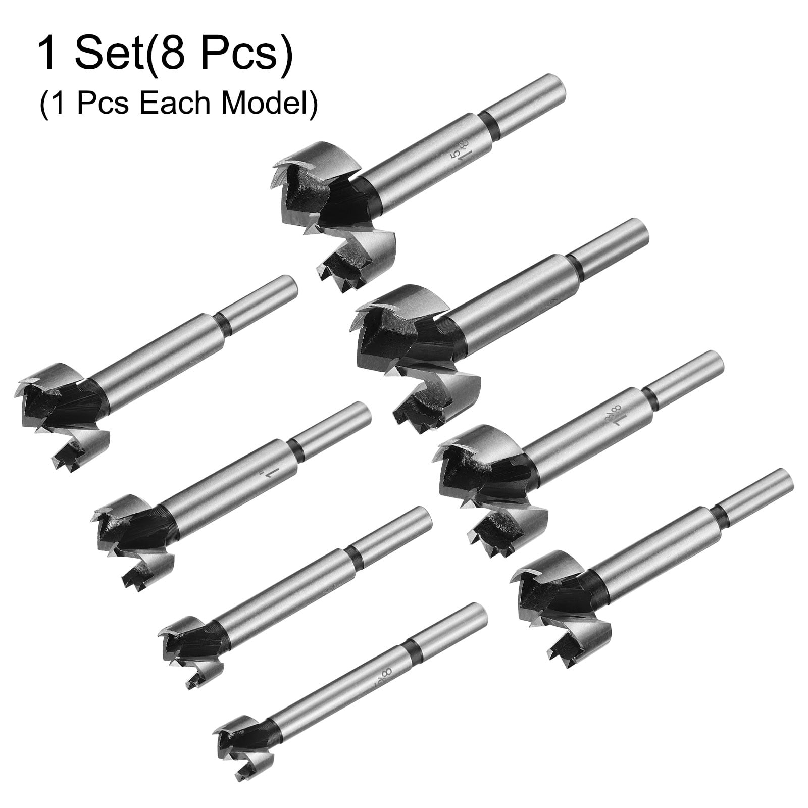 Forstner Drill Bits Set 5/8"-1-5/8", Carbide Wood Drilling Saw-Tooth Hole Opener Cutter with Case, Silver, 8pcs