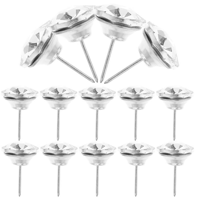 HAMPPLIES 20Pcs Crystal Sofa Tacks for DIY Enthusiasts Silver Round Decorative Upholstery Material for Crafts