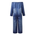 thumbnail image 4 of Tfken Girls Jumpsuit Summer Off The Shoulder Comfy Casual Jumpsuit With Pockets Daily Wear Soft Child Fashion Clothes Size 4-5 Years Blue, 4 of 7