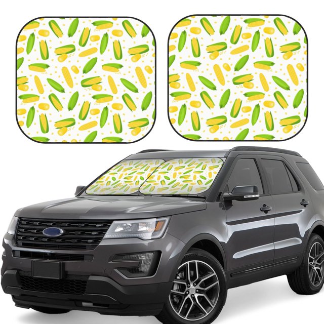 Balery Cartoon Corn Parasol para parabrisas de coche de 2 piezas | Parasol plegable para parabrisas delantero de coche para la mayoría de sedanes-Small