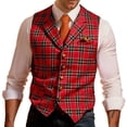 thumbnail image 2 of Ceisia Men's Plaid V Neck Suit Vest Button Front Sleeveless Waistcoat For Party Stage Performance Costume Gift, 2 of 6