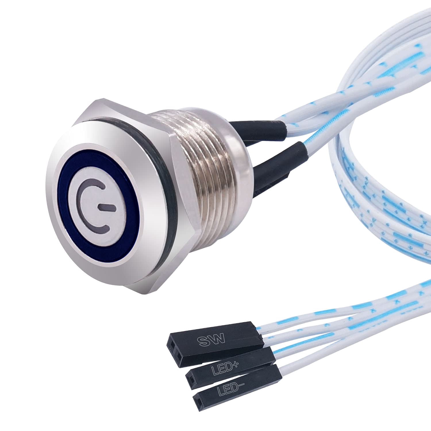 Weideer 12mm Momentary Push Button Switch – Blue LED Ring, Waterproof IP67, With 60cm Wire - View #7