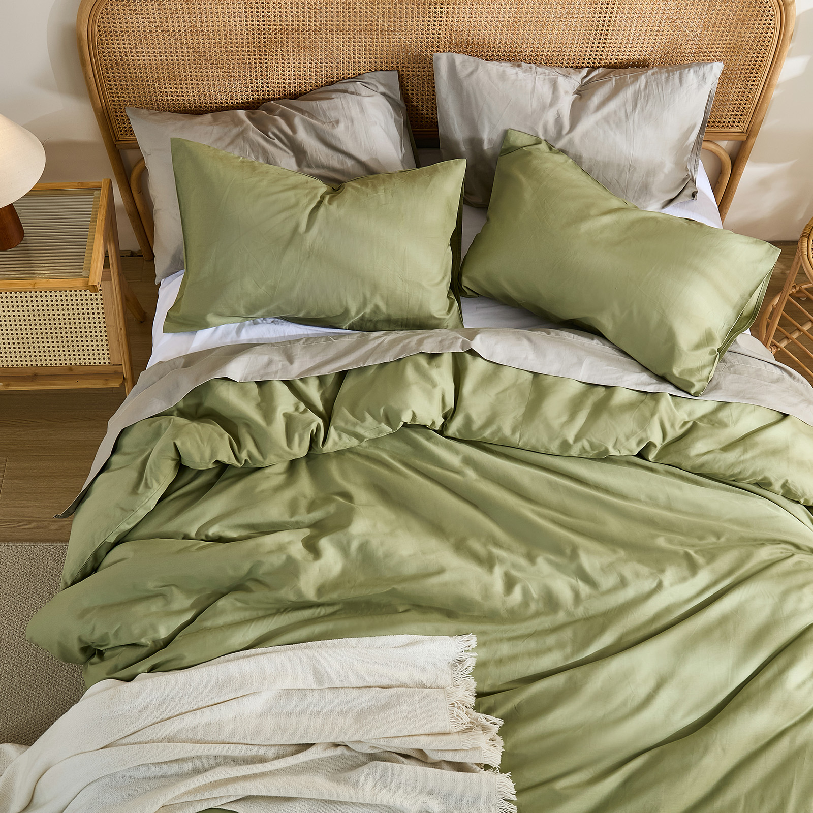 100% Washed Cotton Duvet Cover –Avocado Green, Linen-Like Texture, Super Soft & Breathable Bedding Set, 3-Piece Durable Percale Comforter Cover