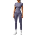 thumbnail image 6 of Usloyux Women's 2 Piece Outfits Casual Lounge Set Short Sleeve Round Neck T-Shirt with Elastic Waist Leggings Matching Two Piece Tracksuit, Purple S, 6 of 7