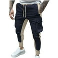 thumbnail image 2 of Fengqque Mens Cargo Pants Tapered Pants Elastic Waist Drawstring Pocket Color Blocking Pants Navy XL(XL), 2 of 9