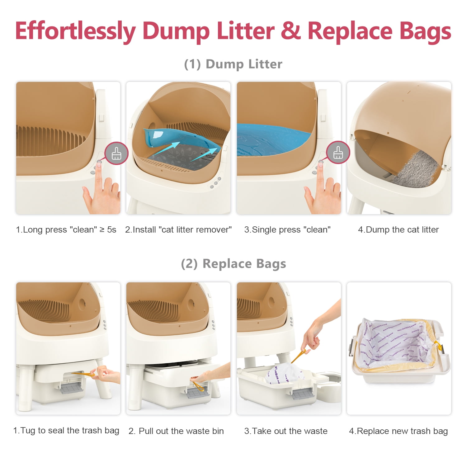 PetPivot Automatic Cat Litter Box Self-Cleaning with Safety Protection, Mat and Trash Bags Included, Brown
