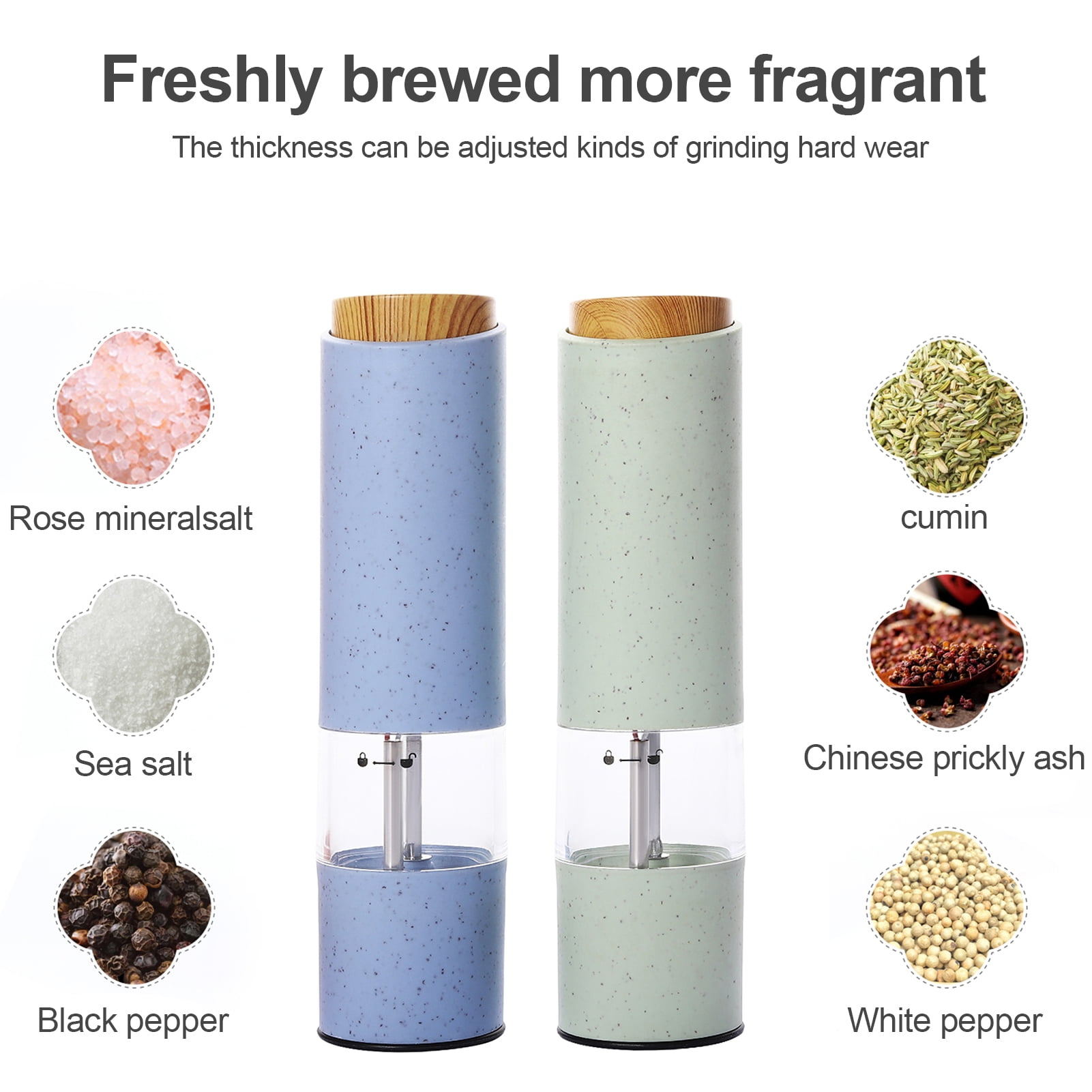 D-GROEE 2Pcs ZX-D39 Electric Pepper Grinder Automatic Adjustable Coarseness Seasoning Spice Mill with LED for Pepper Salt Cumin