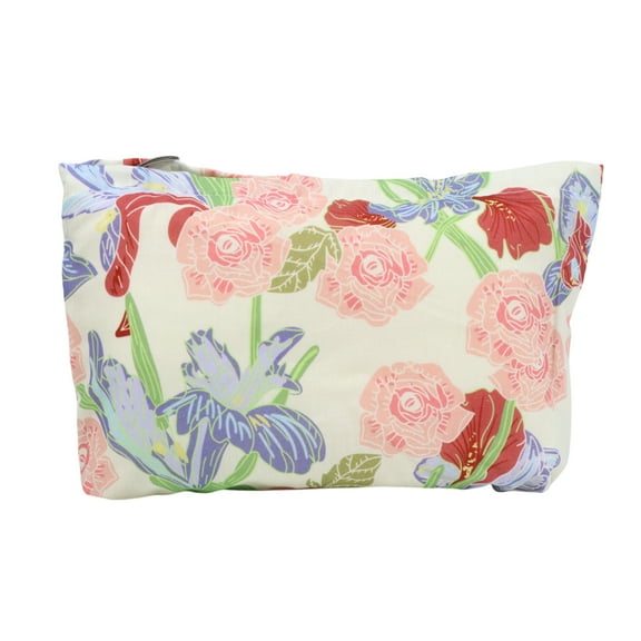 Unique Bargains 1 Pc Reusable Floral Print Handheld Makeup Bag for Vacation Large White Red Pink Cotton