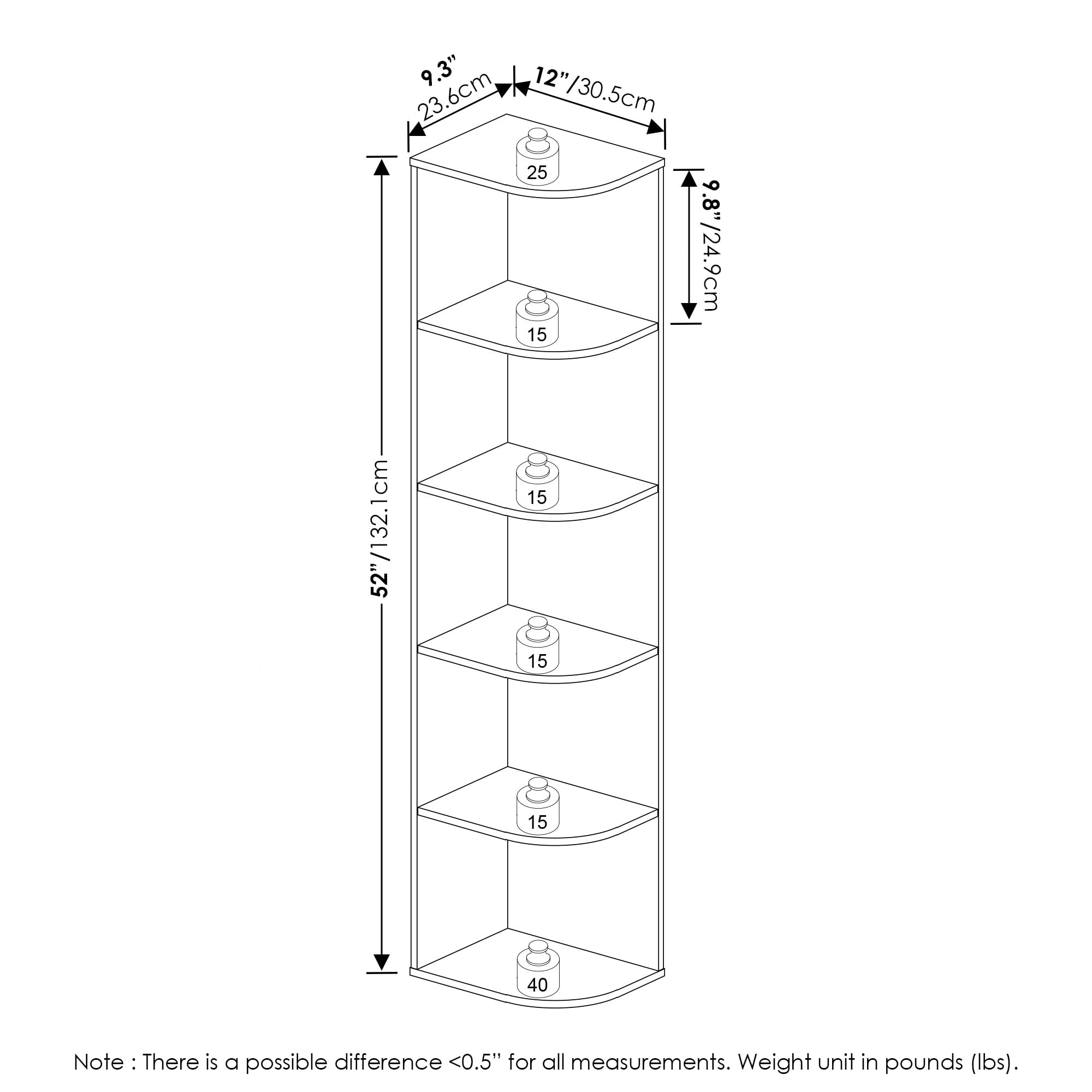 Furinno Pasir 5-Tier Adult 5-Shelves Corner Bookcase, White