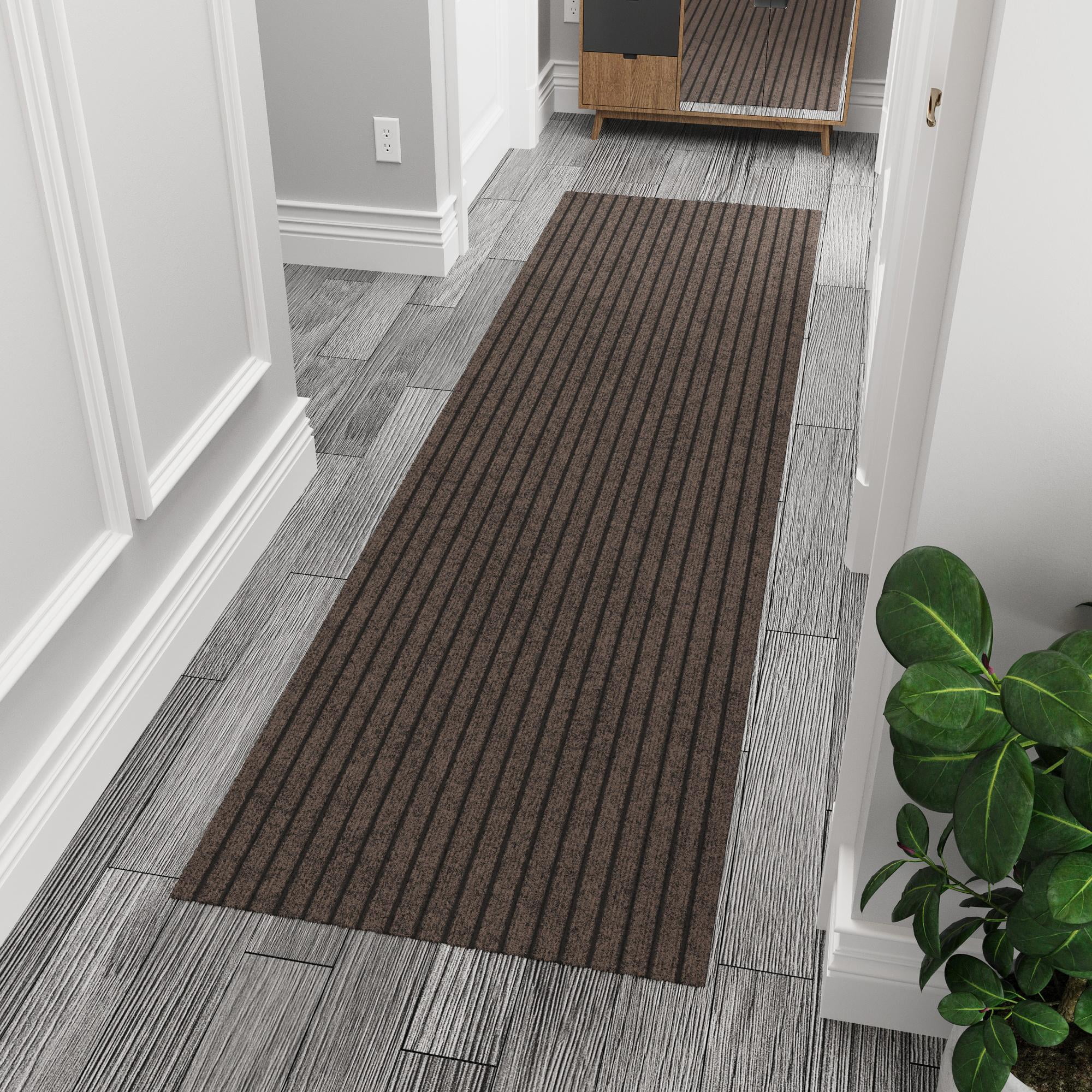 Ottomanson Non-Slip Hallway Runner Rug 2'7" x 9' Indoor/Outdoor Custom Size Utility Carpet for Garage, Brown Ribbed