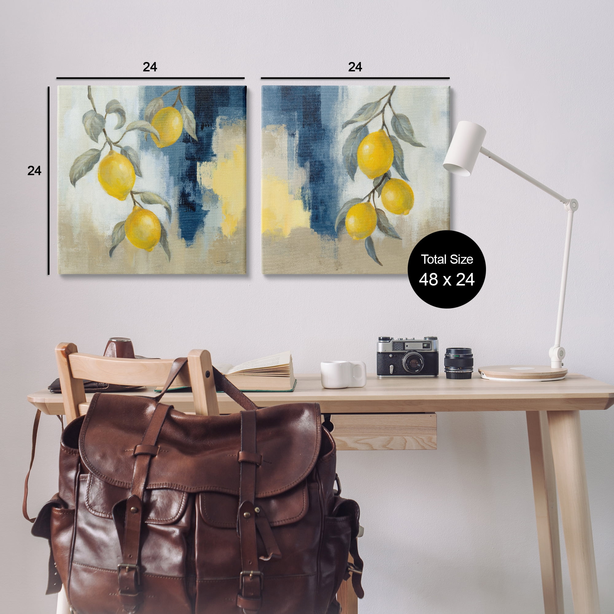Stupell Industries Abstract Hanging Lemon Fruits Food & Beverage Painting Wrapped Canvas Art Print Wall Art, 24 x 24, Set of 2
