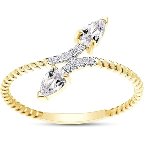 Gems Jewels 14K Yellow Gold Plated 1.40Ct Pear Cut White Diamond Wedding Engagement Rope Ring 925 Sterling Silver For Women's -6