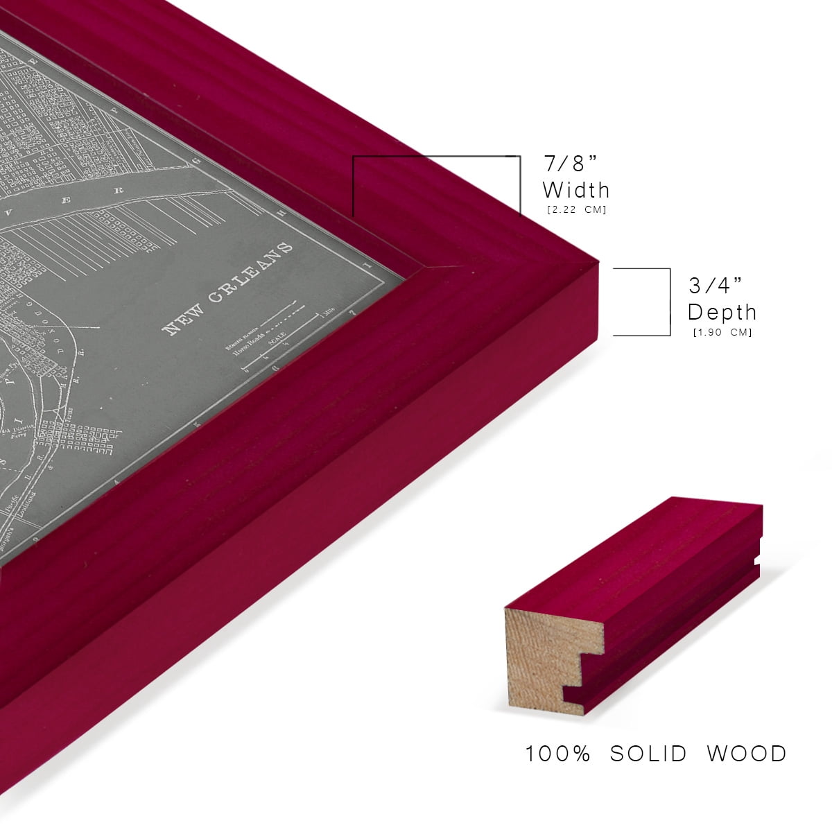 City Map of New Orleans -Framed Print w/glass-Cherry Red