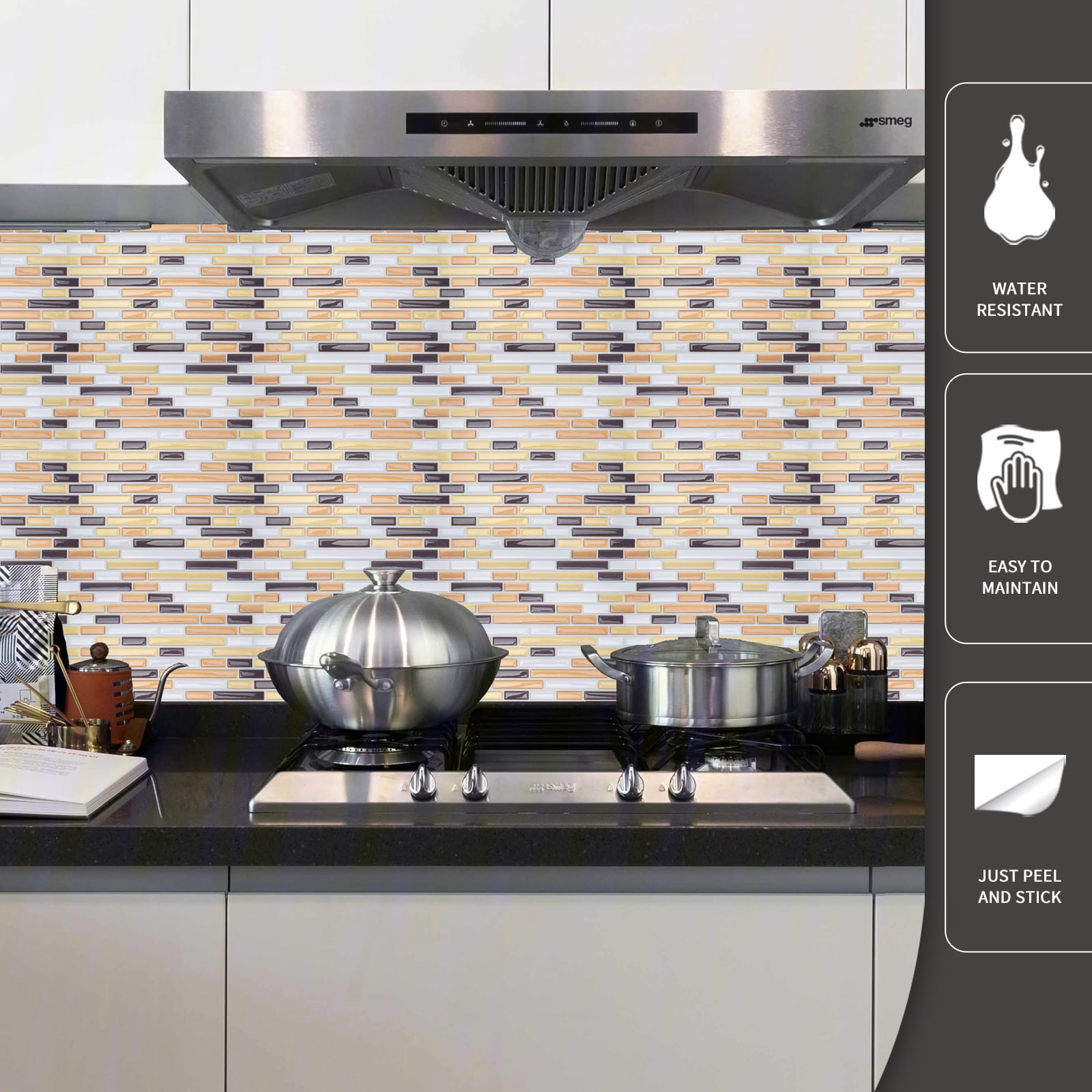 Art3 Peel and Stick Backsplash Tile Marble Yellow Wall Tile 12 in. x 12 in.  (10-Pack)