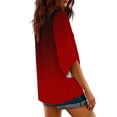 thumbnail image 3 of Olyvenn Women's V-Neck Gradient Color Block Bell Sleeve Top Casual Loose Fit Asymmetric Hem Blouse Wine L, 3 of 7