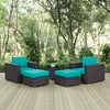 Modway Convene 5 Piece Outdoor Patio Sectional Set in Espresso Turquoise