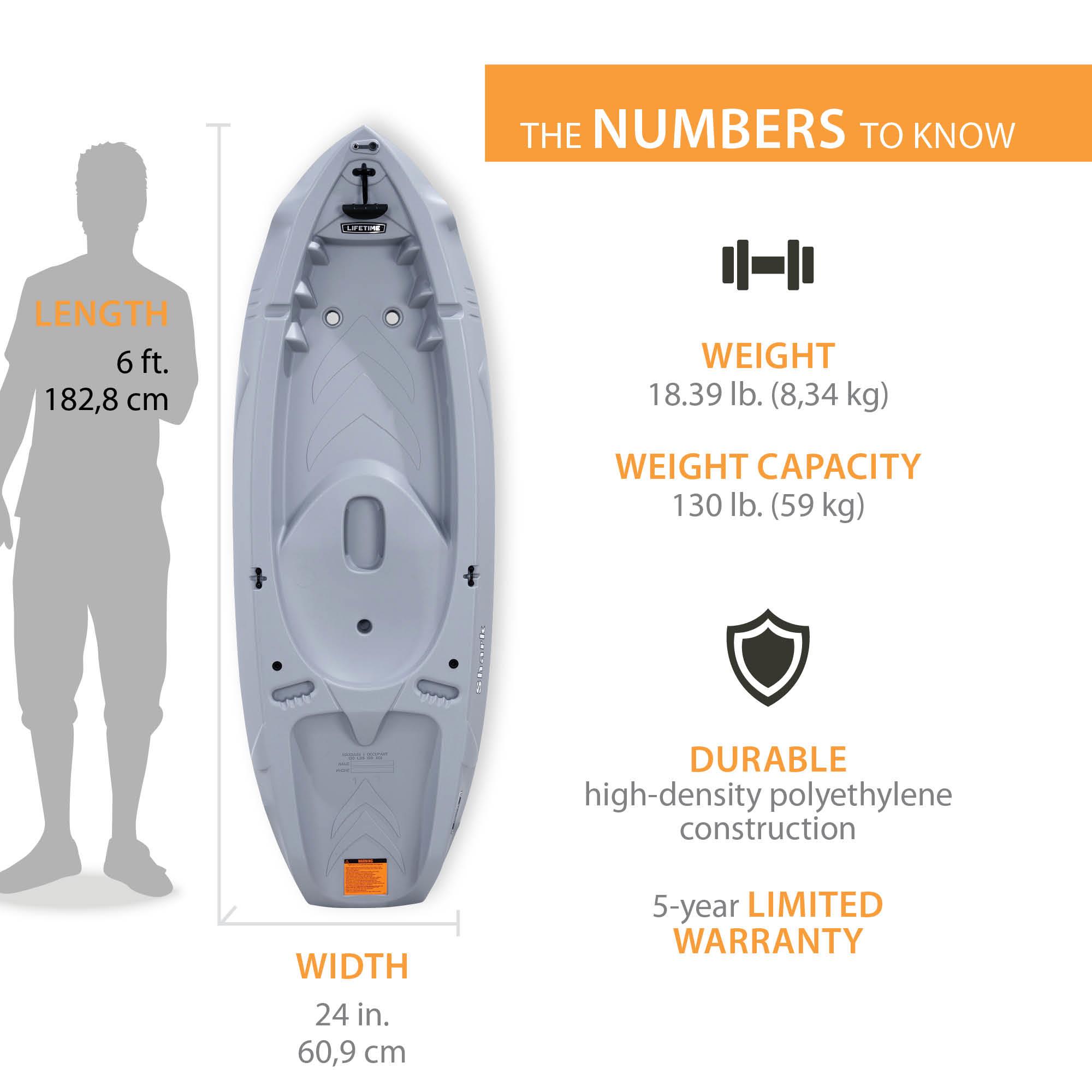 Lifetime Youth Shark 6 ft Sit-On-Top Kayak with Paddle, Gray (91327)