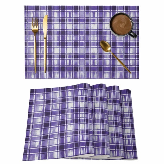 Placemats Set of 8, Purple Plaid Woven Placemat, Linen Place Mats for Kitchen/Dining Tables, Modern Art Checkered Farmhouse Washable Table Mats for Party