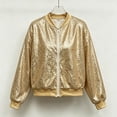thumbnail image 5 of Ghalytn Women's Sequin Bomber Jacket Long Sleeve Zip Up Stand Collar Sparkly Outerwear Party Night Out, 5 of 5