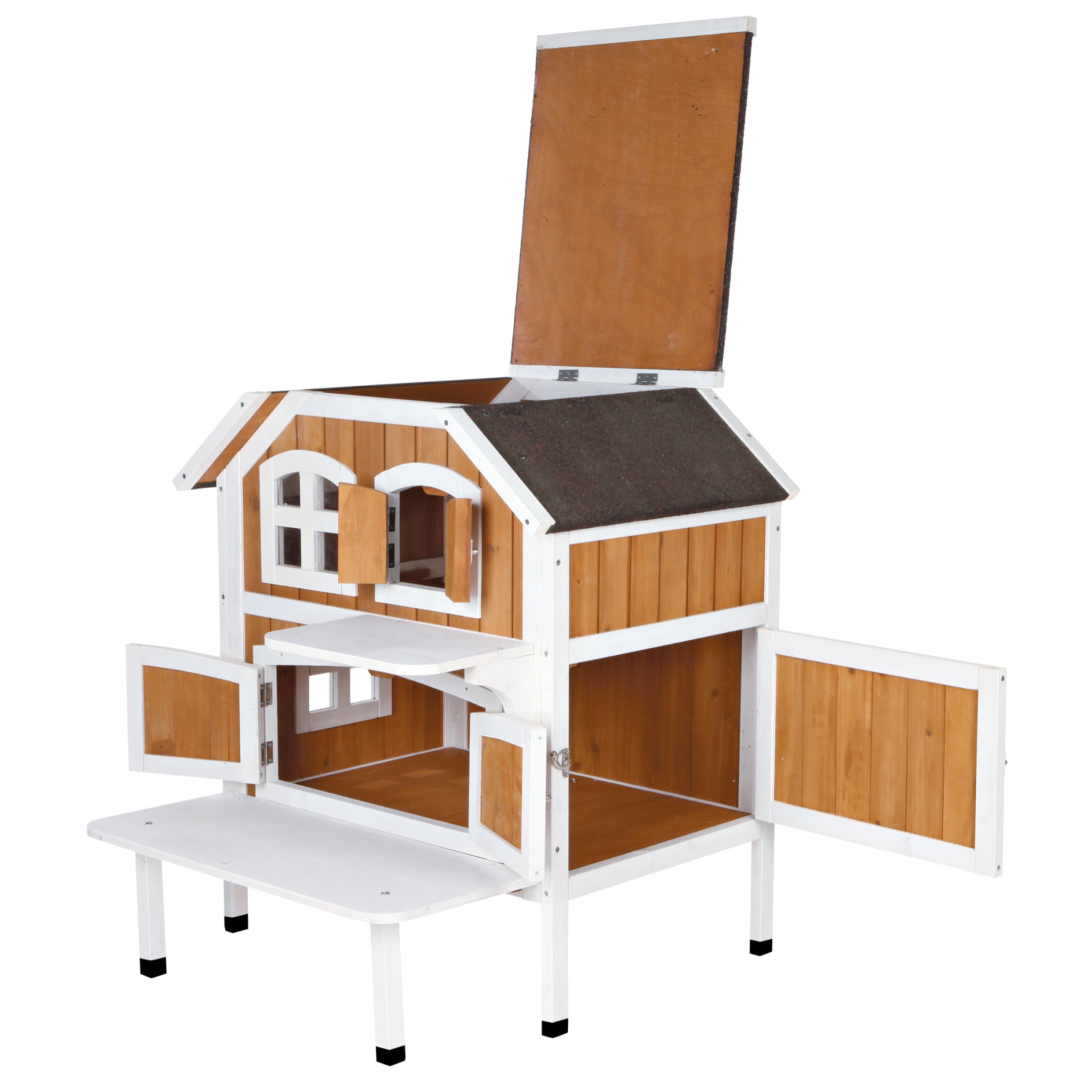 TRIXIE 2-Story Weatherproof Elevated Outdoor Cat Retreat with Balcony, Brown