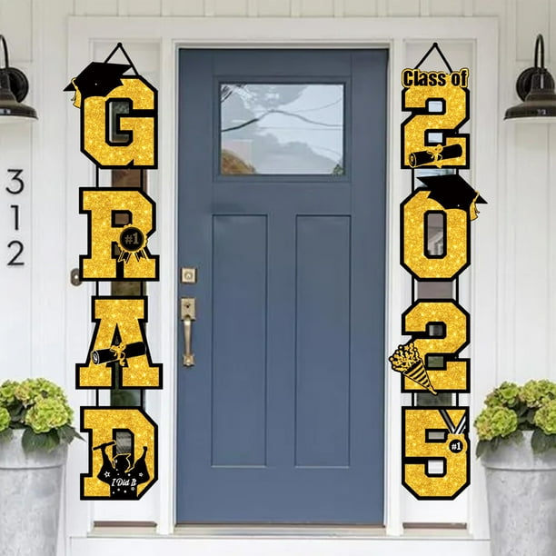 Pancarta para Fiesta de Graduación, Decoración Colgante para Puerta, Suministros para Ceremonia de Graduación, Paquete de 2