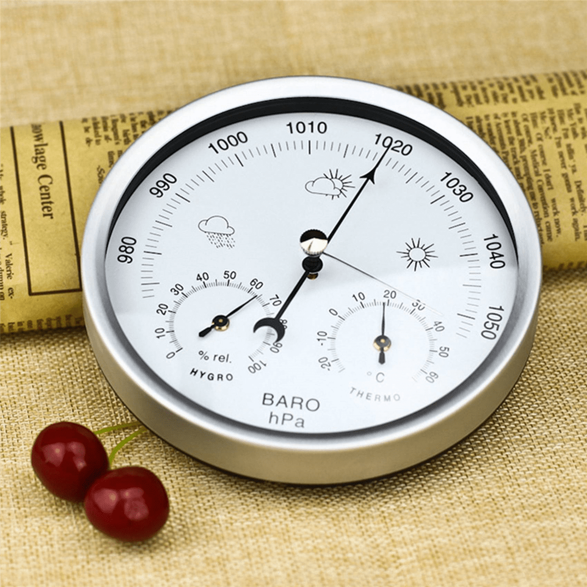 2X Digital Indoor Hygrometer Portable Wall Hanging Weather Thermometer Barometer Hygrometer 132MM(White,One Size)