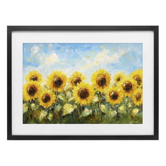 Stupell Industries Farmhouse Impressionist Sunflowers Horizon Black Framed Print Under Glass, 20 x 14, by Petals Prints Design