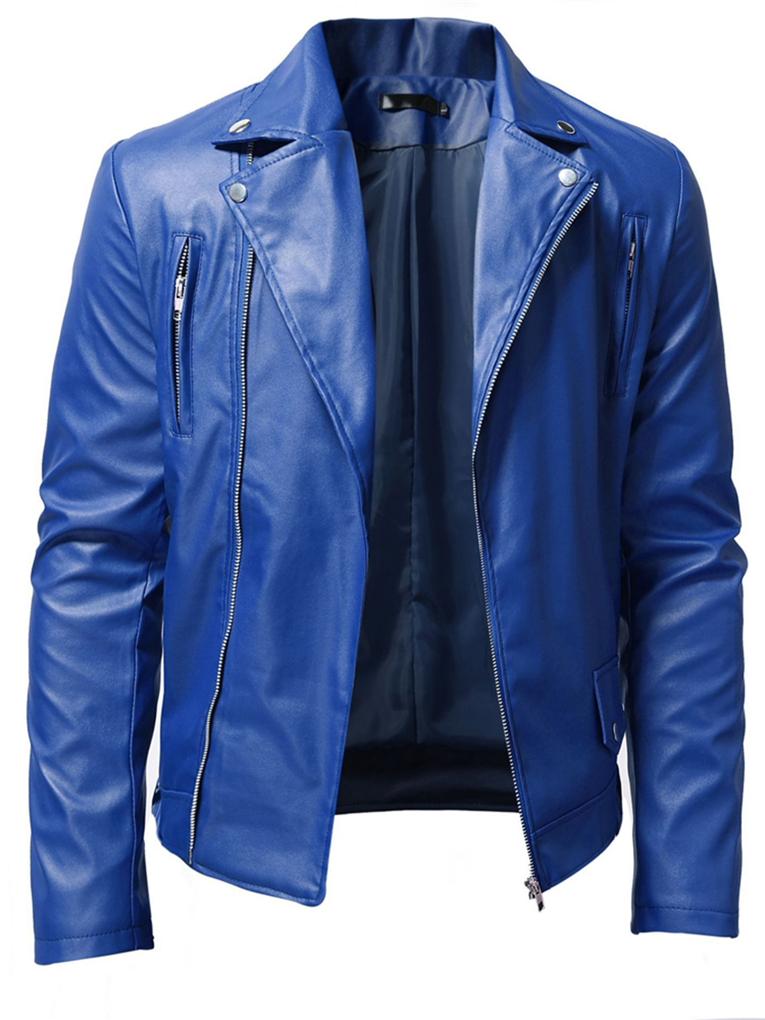 plus size royal blue leather jacket