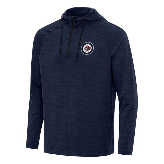 Men's Antigua Heather Navy Winnipeg Jets Spikes Quarter-Zip Hoodie