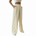 thumbnail image 3 of Women Casual Elastic Waist Loose Paper Bag Pants with Pockets Beige XL, 3 of 6