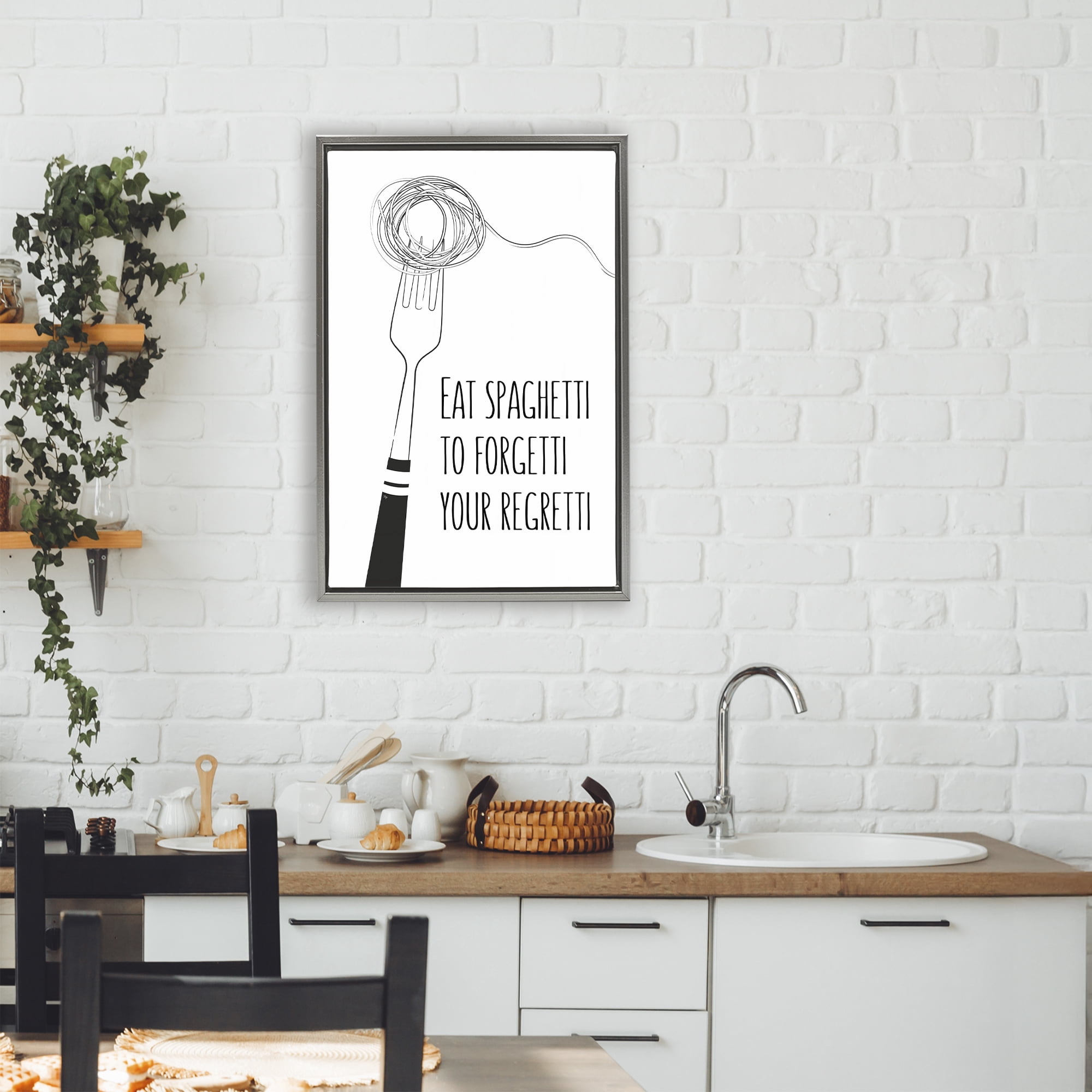 Stupell Industries Funny Spaghetti Sass Gray Framed Floater Canvas Wall Art, design by Martina Pavlova