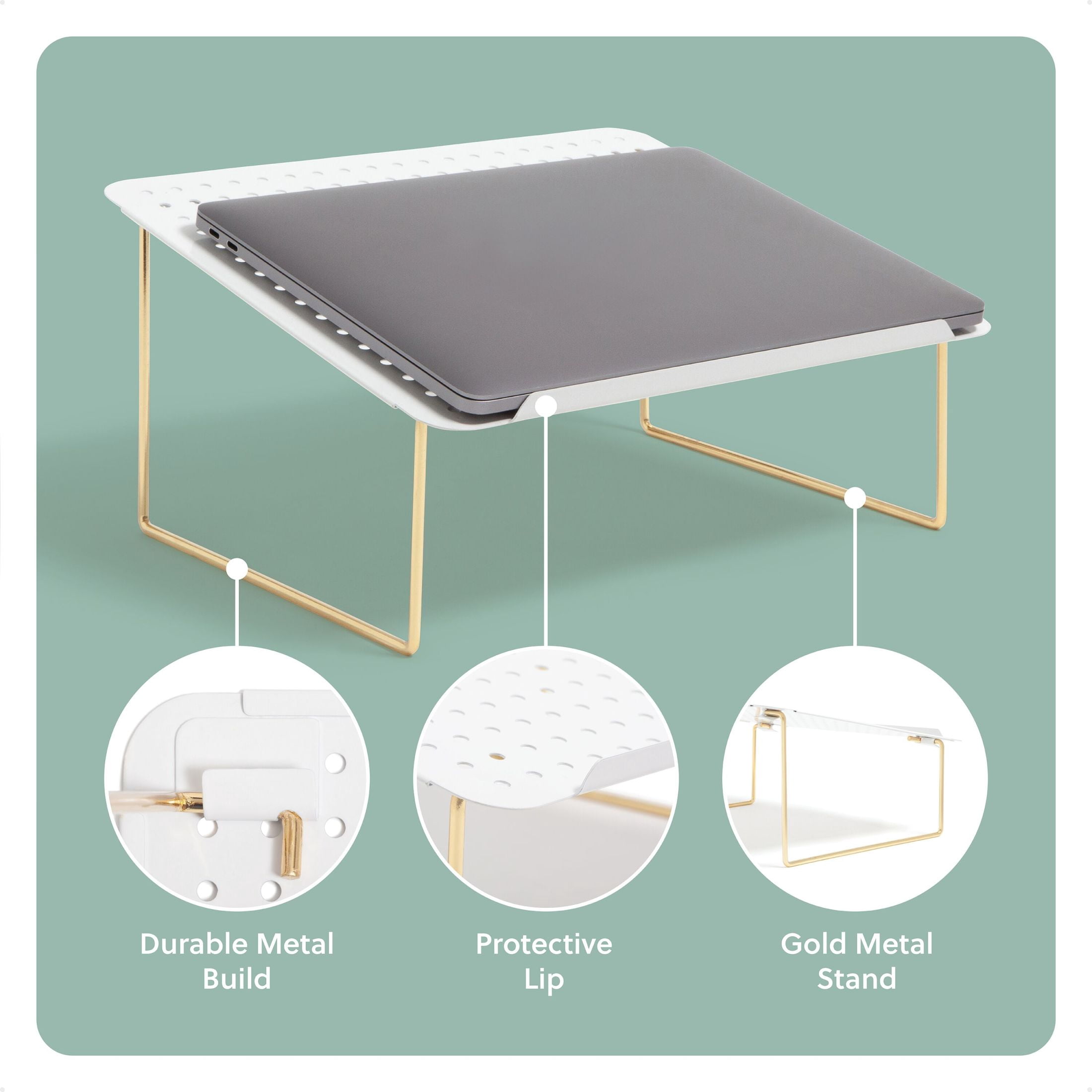 U Brands Perforated Metal Top Laptop Stand, 13 x 11 x 6“, Gold Metal