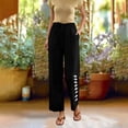 thumbnail image 2 of Costeam Womens Dandelion Print Linen Capri Pants Elastic Drawstring High Waist Side Pockets Cuffed Ankle Loose Fit Breathable Cropped Jogger Trousers, 2 of 8