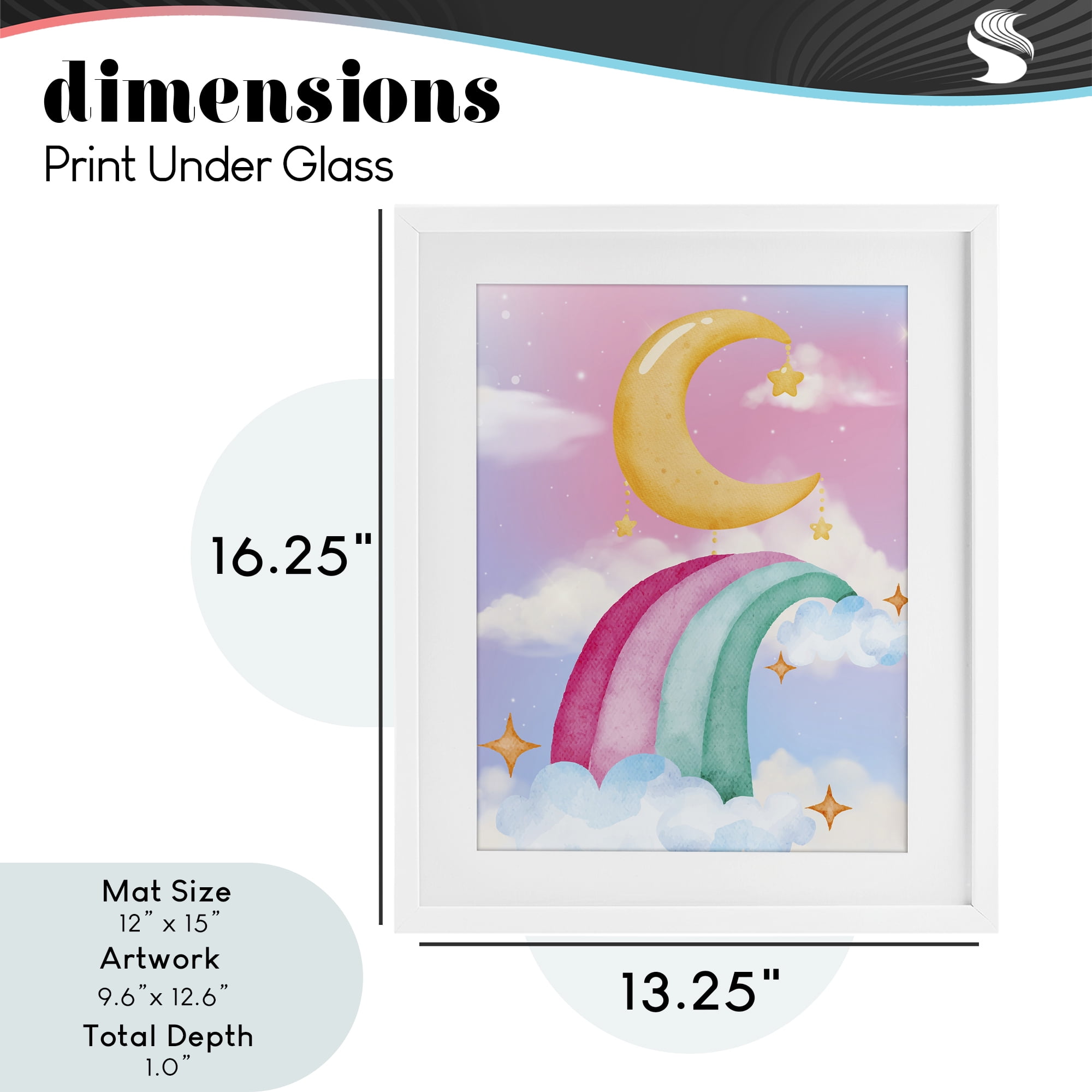 Moon Rainbow in Clouds White Framed Print Under Glass, design by Jesse Keith