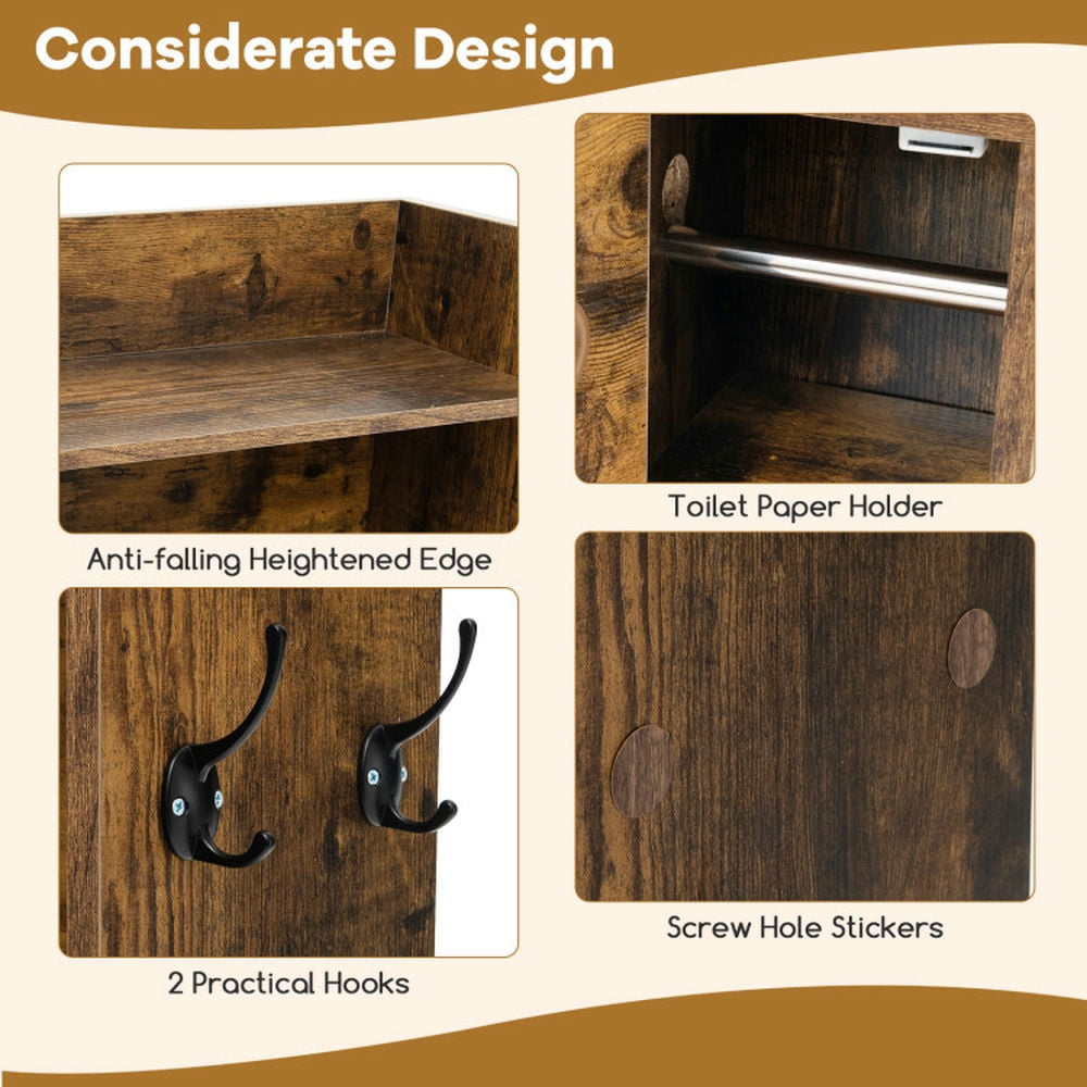 Finihen Toilet Storage Cabinet, Bathroom Cabinet Organizer, Over The Toilet Storage Cabinet with Sliding Barn Door and Adjustable Shelves, for Bathroom, Rustic Brown