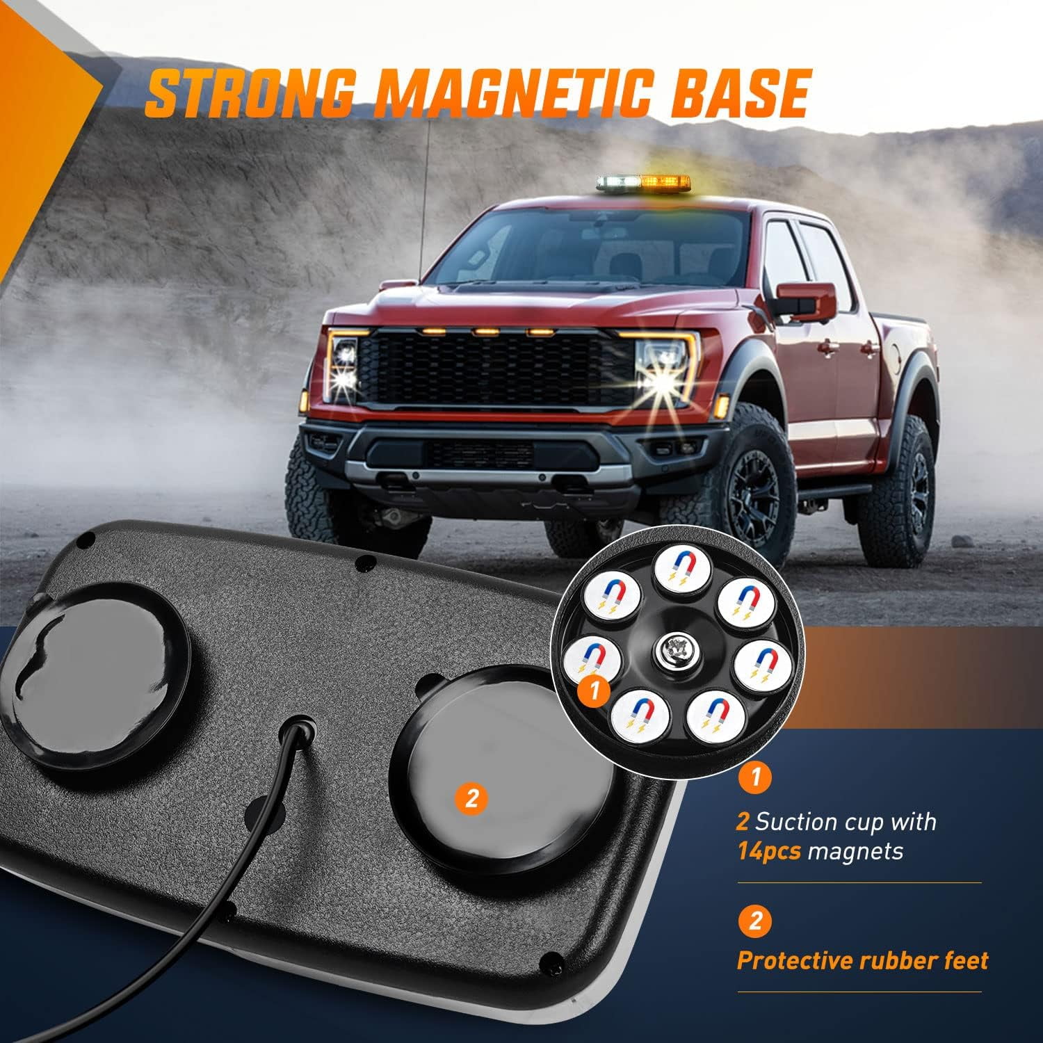 Nilight Roof Top Strobe Lights 48LED Magnetic 12V-24V Offroad Emergency Warning Light Bar for Cars Trucks Tractors Snow Plows
