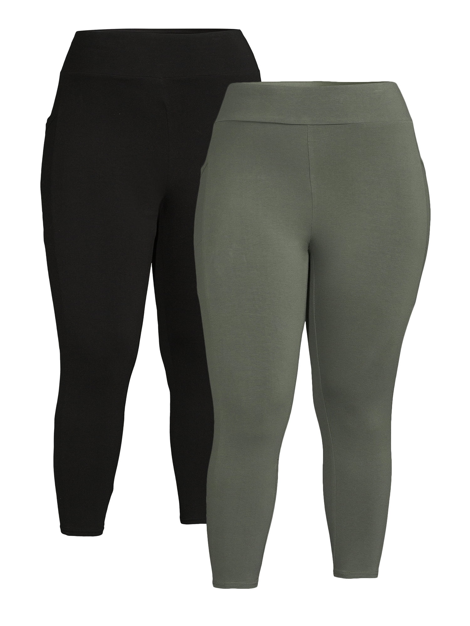 Terra & Sky Womens Plus Size Capri Leggings with Pockets, 2Pack