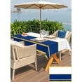 thumbnail image 5 of Outdoor Tablecloth with Umbrella Hole for Patio/Picnic/Party/Camping, Modern Navy Blue Gold Waterproof Table Cloth Rectangle Table Cover Washable, Minimalist Geometric Yellow Striped (60"x 102"), 5 of 8
