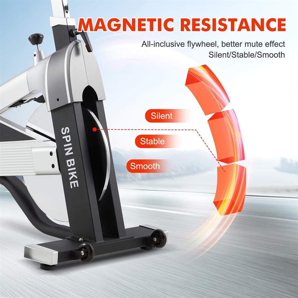 Commercial Exercise Bike, Cycling Bike for Cardio, Fitness Stationary Bike Indoor, Magnetic Resistance Silent Drive, Max 300lbs Weight Capacity, Adjustable Comfortable Seat for All Body Types
