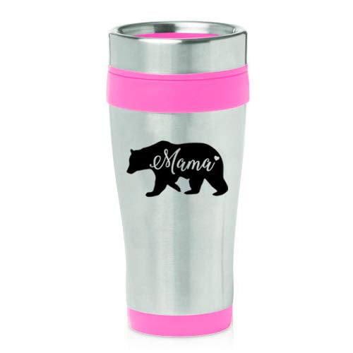 Rose Gold Double Wall Insulated Stainless Steel Tumbler Mug Mama Bear Mom Mother 
